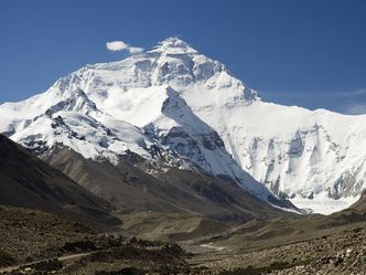 Mount Everest lies on the border of what countries?