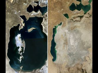 What formerly the fourth largest lake in the world has now almost completely dried up?