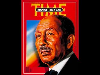 What country was Anwar Sadat, person of the year 1977, the president of? Pinpoint the capital on the map.