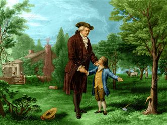 What kind of tree did George Washington cut as a child, according to the story?