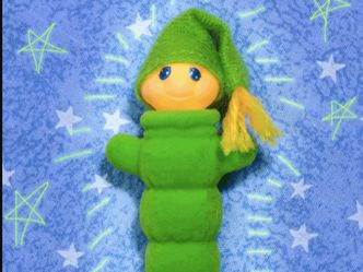 This is the Glo Worm, a plush toy with the ability to glow in the dark. Which part of this toy glows?