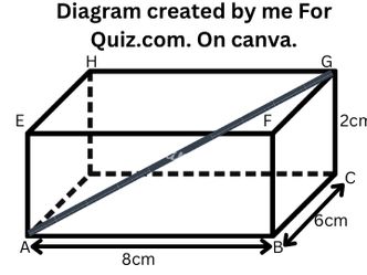 A cuboid ABCDEFGH. AB is 8 cm. BC is 6cm. CG is 2 cm. find angle of diagonal AG.(Originally created by me). 