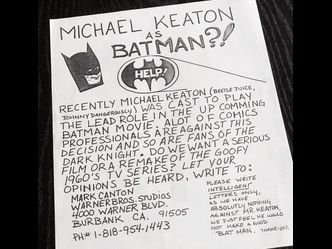 Some hardcore fans protested Michael Keaton's casting, way before the internet made that practice common place. Yes, that is a real flyer someone saved. lol!