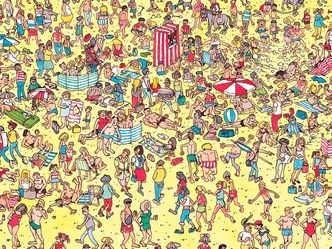 In this image, Where's Wally? (Or "Where's Waldo" if you're from North America)

Pinpoint his location