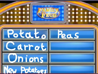 Congrats on finding the top 5 answers to: What's the most purchased vegetables?

Next Up: Round 2