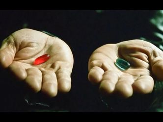 In The Matrix, does Neo take the blue pill or the red pill?