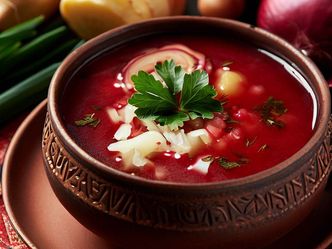 What vegetable is borscht most commonly made from in Ukraine?